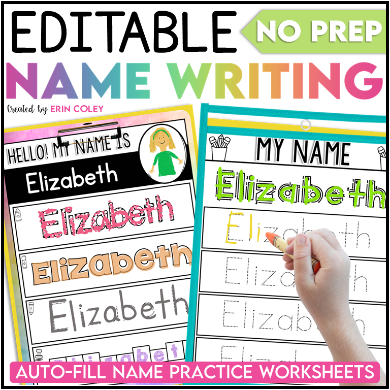 editable name writing practice for pre-k and kindergarten