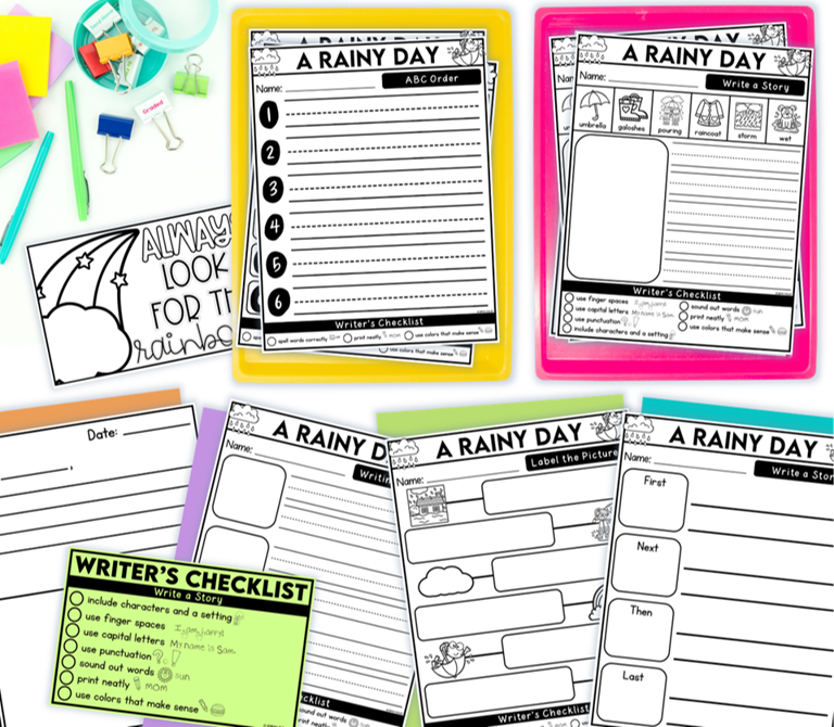 6 different types of writing activities to include in your Kindergarten, first, or second grade writing centers.