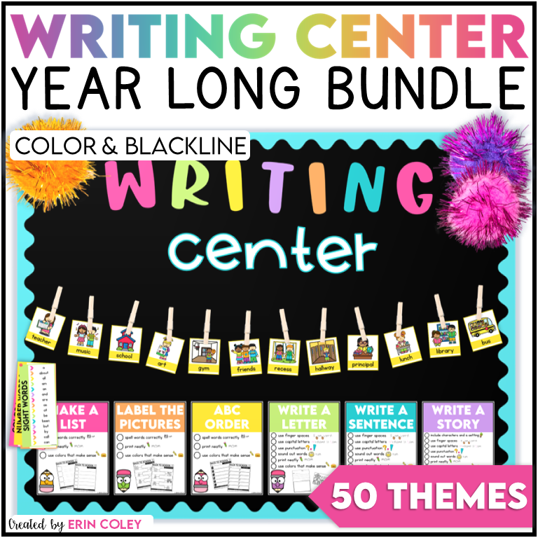 Writing Center Bulleting Board set to display word cards and posters.