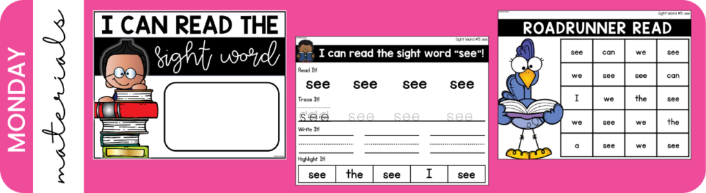 Sight Word Activities for Monday - Week 1